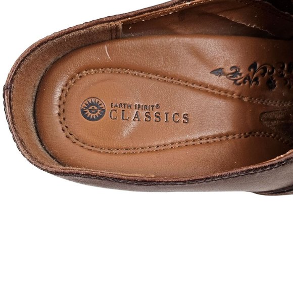 Earth Spirit Classics Shoes Womens 10 Slip On Clog Heels Emma Brown Leather - Picture 5 of 8